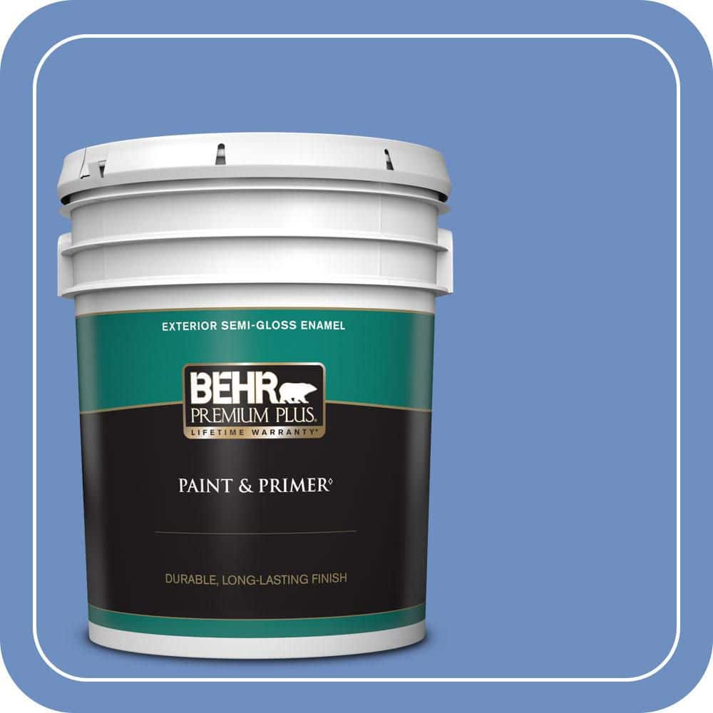 BEHR PREMIUM PLUS 5 gal. #590B-5 Purple Hyacinth Semi-Gloss Enamel Exterior Paint & Primer