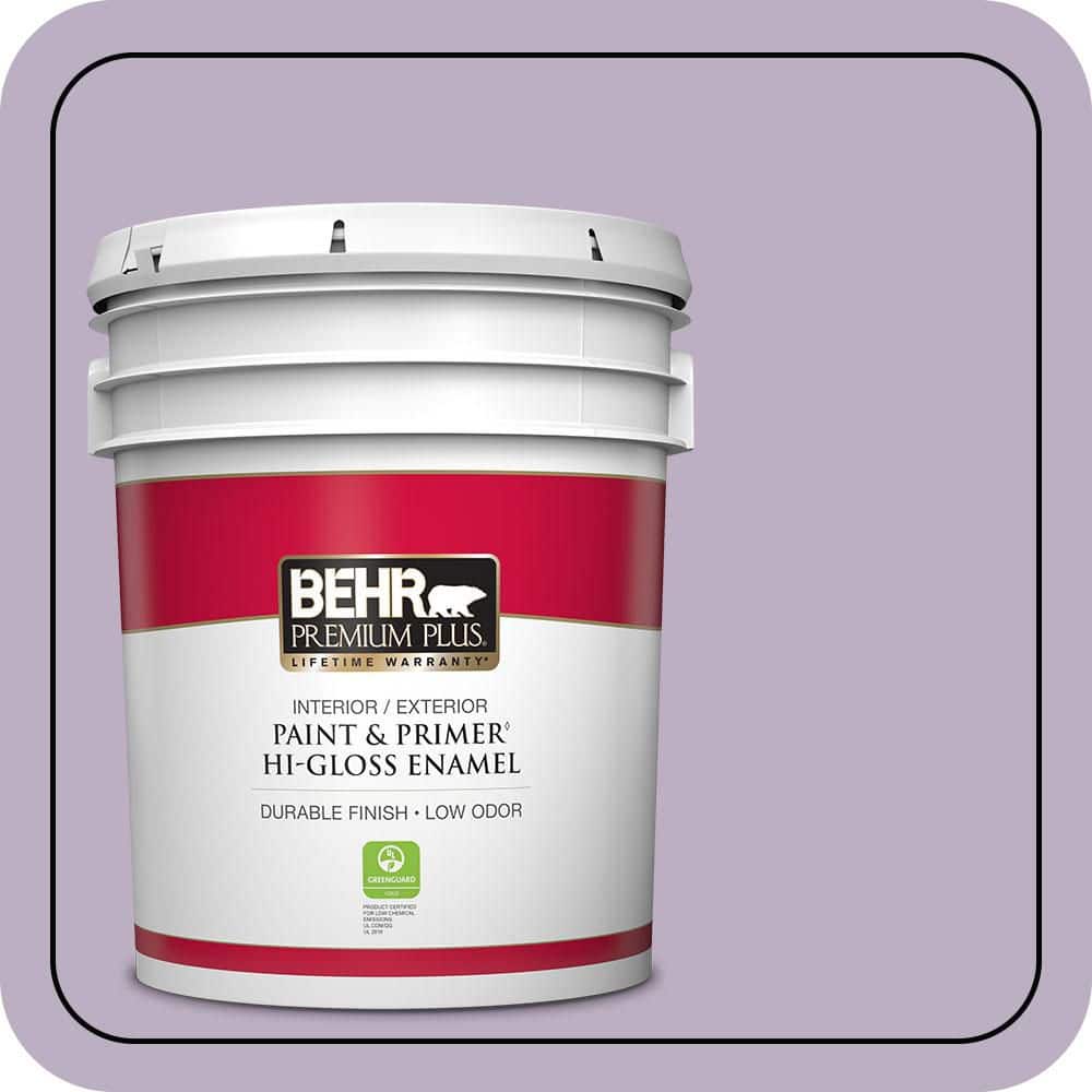 BEHR PREMIUM PLUS 5 gal. #S100-3 Courtly Purple Hi-Gloss Enamel Interior/Exterior Paint & Primer