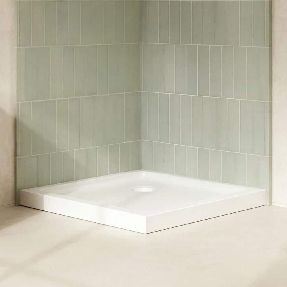 OVE Decors Breeze 36 in. L x 36 in. W Alcove Square Shower Pan Base with Corner Drain in White (1)