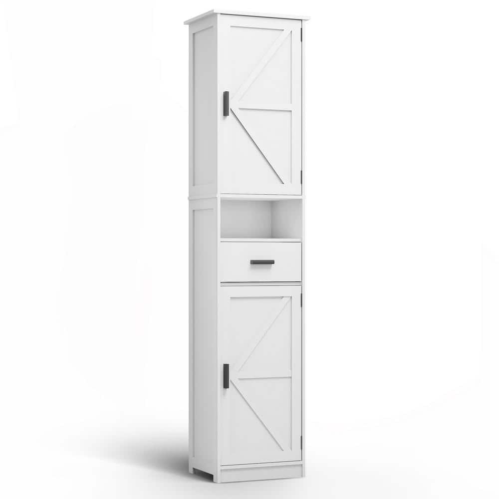 COWLOWN 14.56 in. W x 11.22 in. D x 69.29 in. H Bathroom White Linen Cabinet (1)