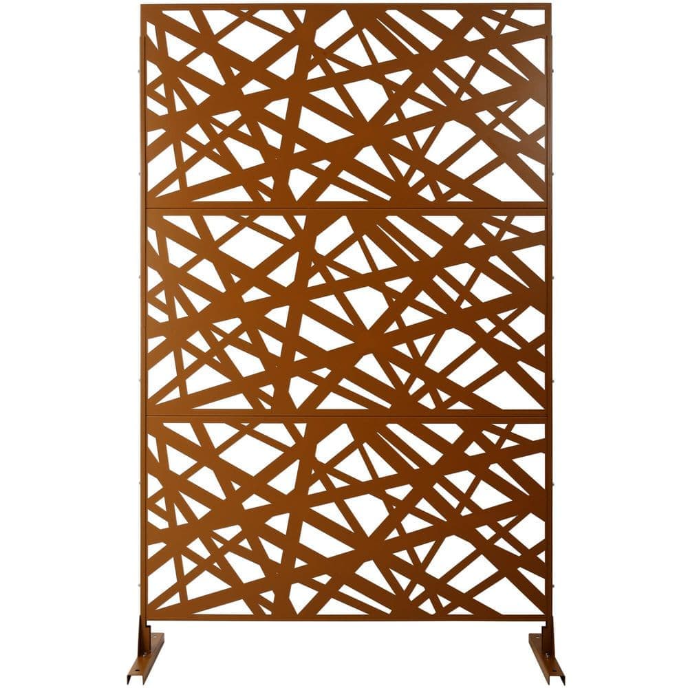 Staykiwi 76 in. H x 48 in. W Brown Steel Outdoor Privacy Fence Screen for Deck Balcony Patio (1)