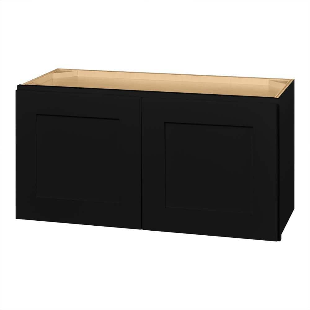 Hampton Bay Avondale 30 in. W x 12 in. D x 15 in. H Ready to Assemble Plywood Shaker Wall Bridge Kitchen Cabinet in Raven Black