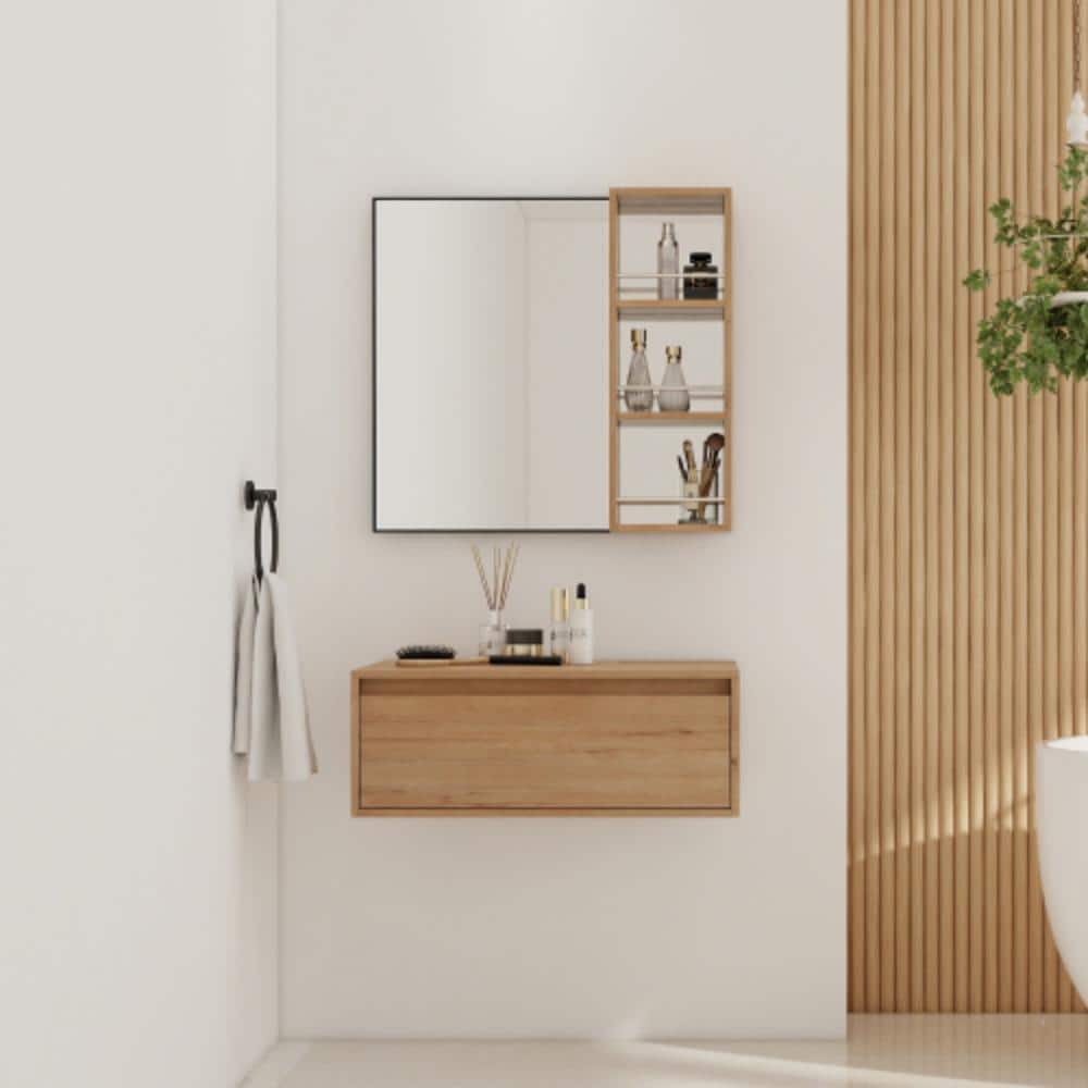 Unbranded 30 in. Floating Bathroom Vanity without Top with Soft Close Drawer, Wall Mounted Dressing Table w/Mirror & Open Storage (2)