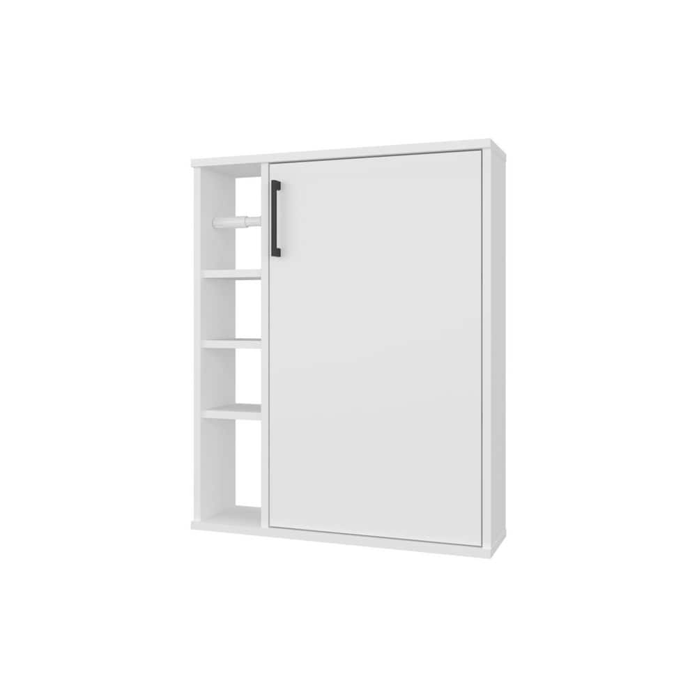 YSQCAR 23.6 in. W x 6.1 in. D x 28.9 in. H White MDF Freestanding Linen Cabinet with 4 Open Shelves, 1 Door (1)