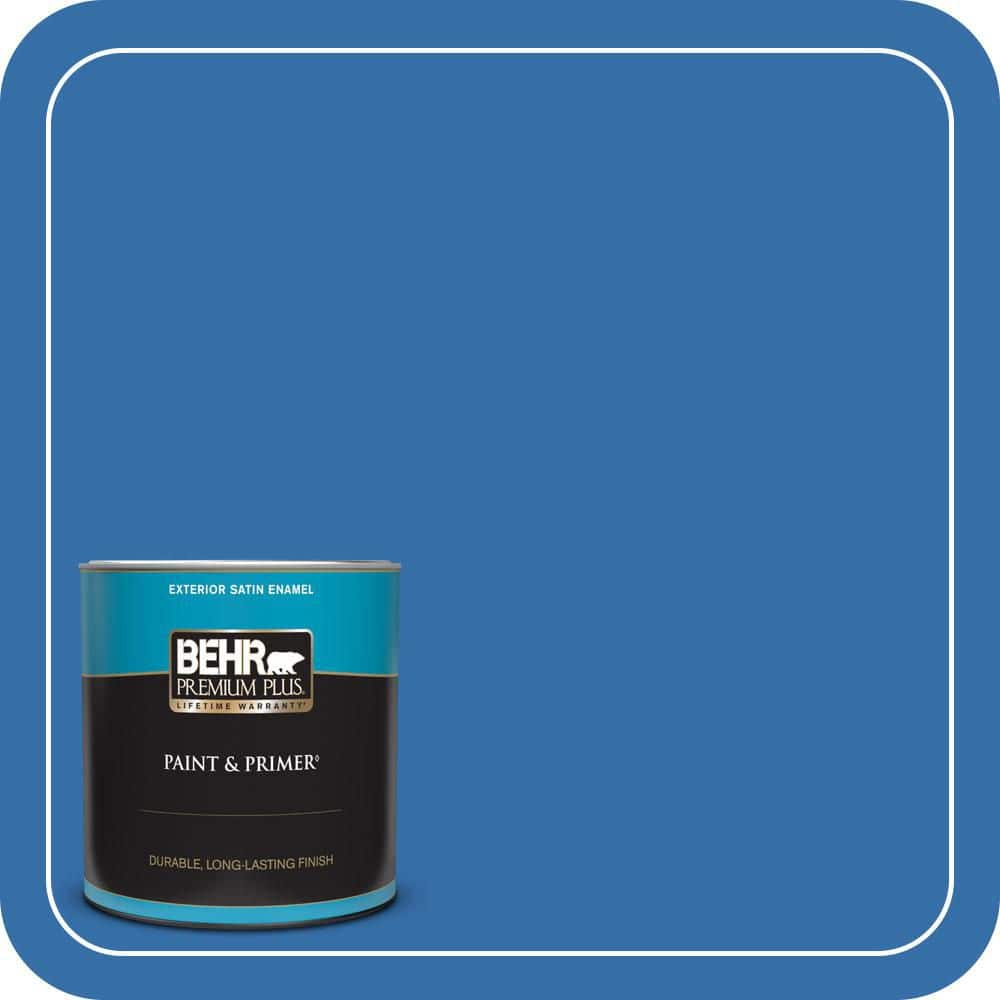 BEHR PREMIUM PLUS 1 qt. #P520-6 Mega Blue Satin Enamel Exterior Paint & Primer