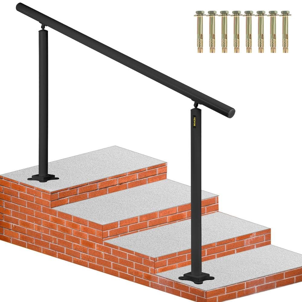 VEVOR 5 ft. Outdoor Stair Railing Fits 4-5 Steps Adjustable Angle Aluminum Stair Handrails for Outdoor Steps, Black (1)