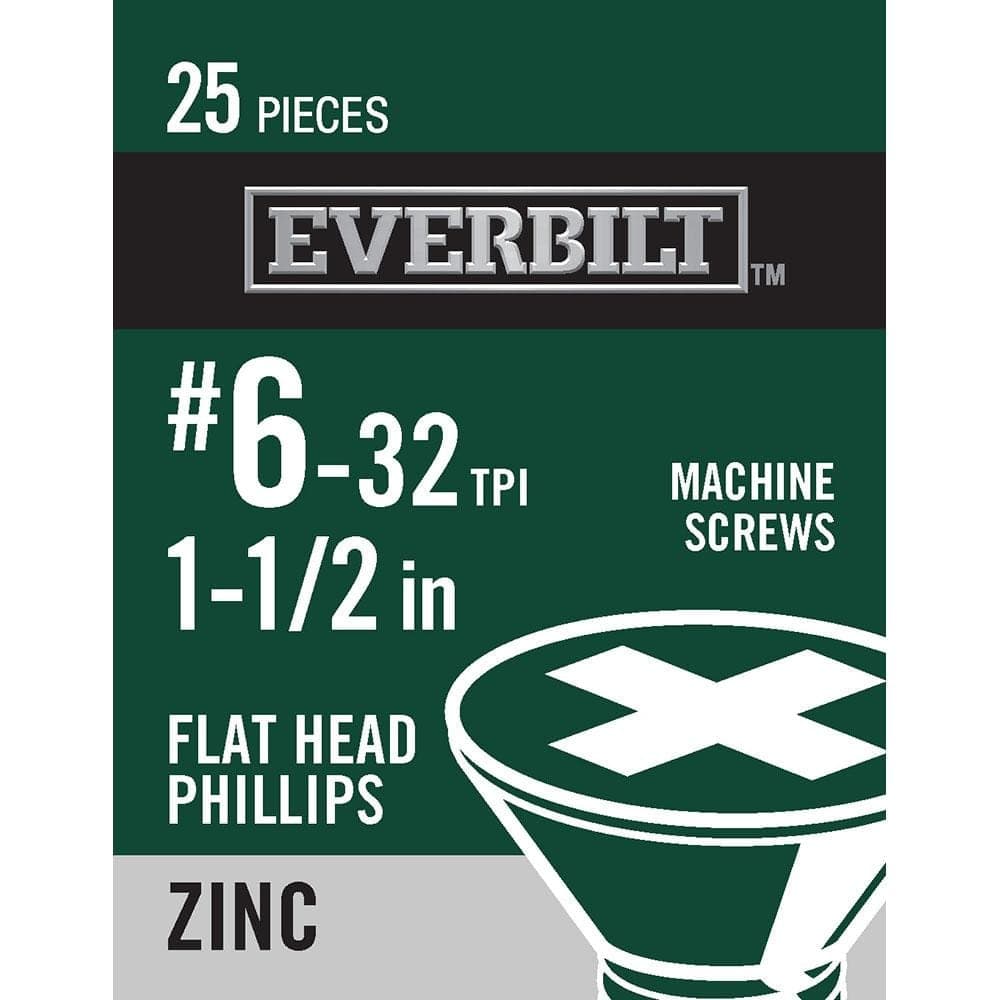 Everbilt #6-32 x 1-1/2 in. Phillips Flat Head Zinc Plated Machine Screw (25-Pack) (1)