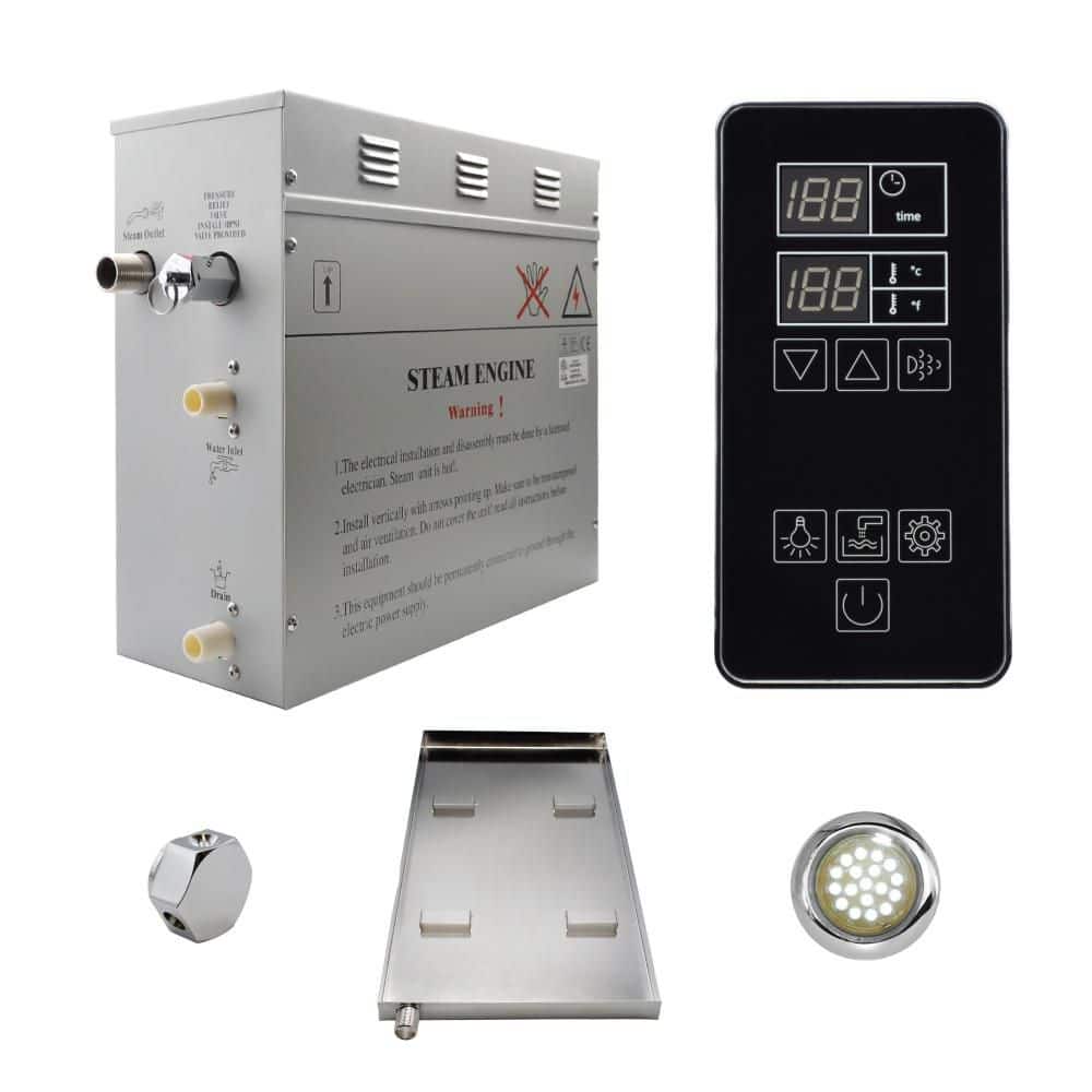 Steam Planet Superior SteamPoint 6kW Steam Bath Generator, Self-Draining with Digital Keypad in Black, Drip Pan, White Light (1)