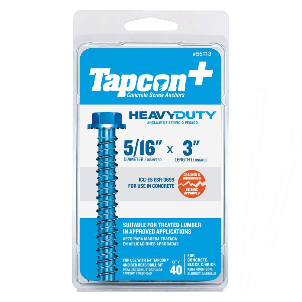 Tapcon 5/16 in. x 3 in. Steel Hex-Washer-Head Indoor/Outdoor Large Diameter Concrete Anchors (40-Piece)