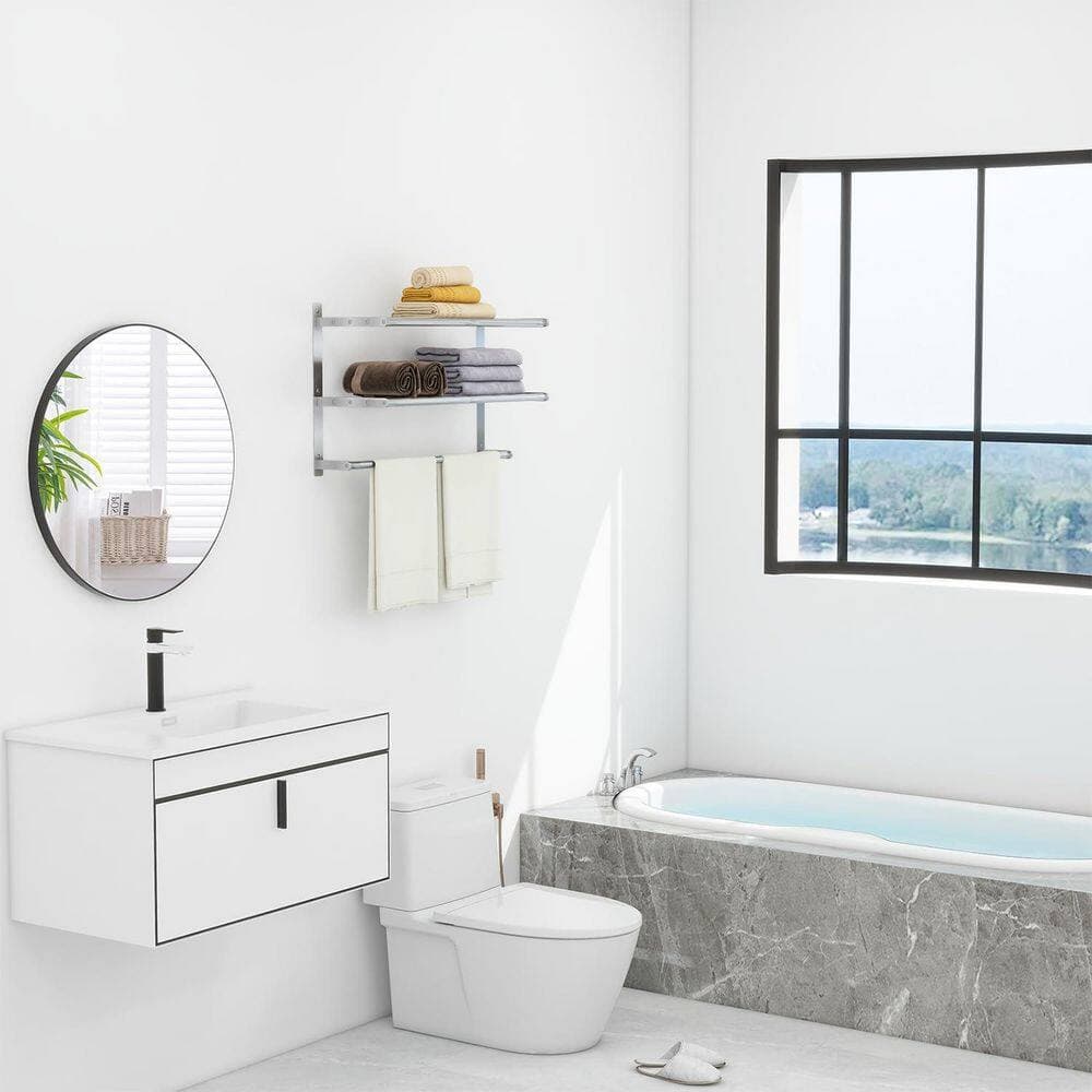 Anqtovp 3-Tier 24 Inch Towel Rack in Brushed Nickel with Towel Bar Wall Mounted Bath Accessory for Bathroom Large Capacity (3)