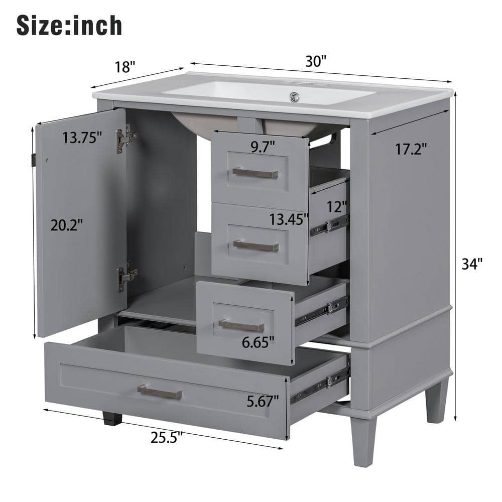 COWLOWN 30 in. W x 18 in. D x 34 in. H Bathroom Gray Linen Cabinet (2)