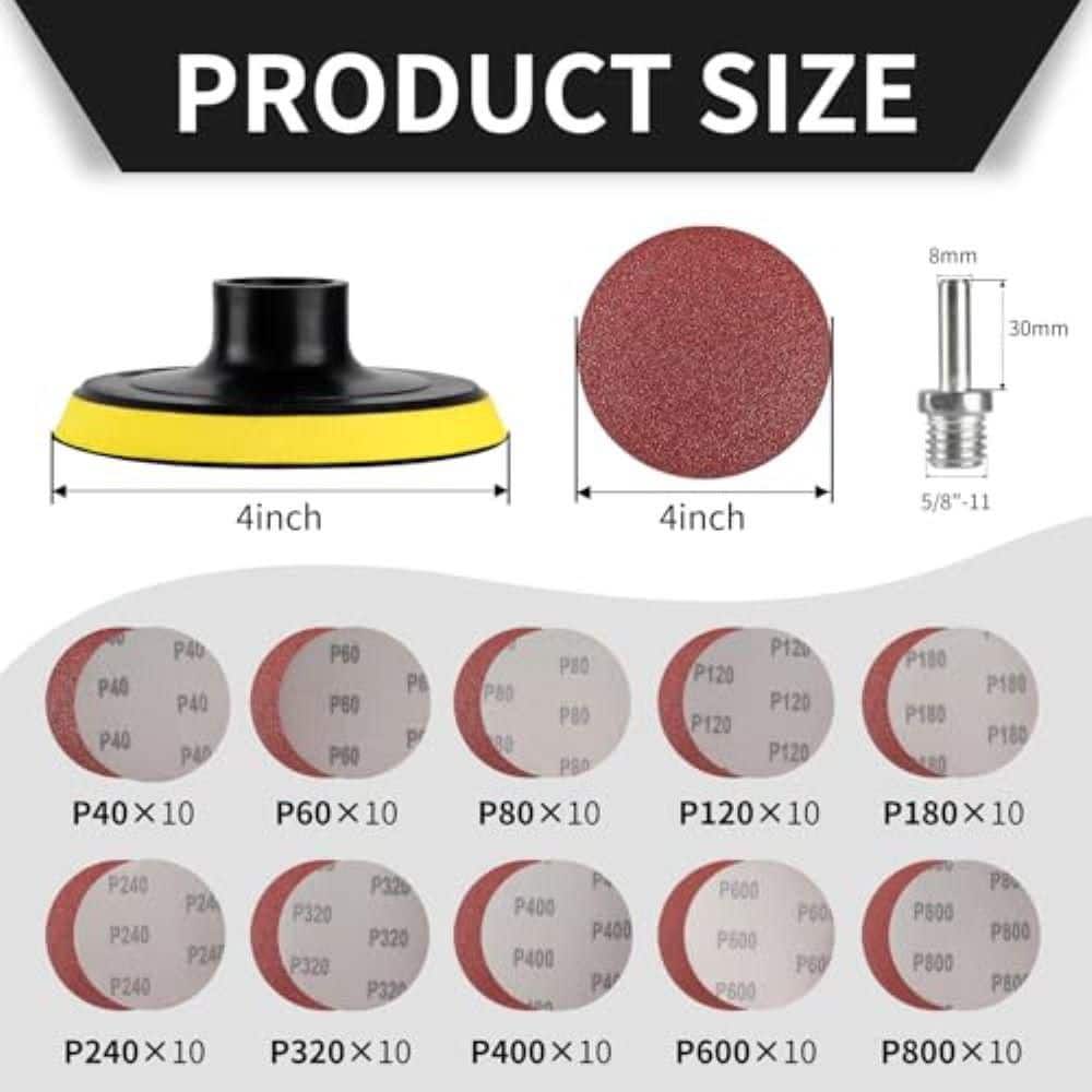 Unbranded 4 Inch Aluminium Oxide Sanding Discs with Hook and Loop Backing Pad 8MM Adapter for Grinder Drill (100-Pack) (2)