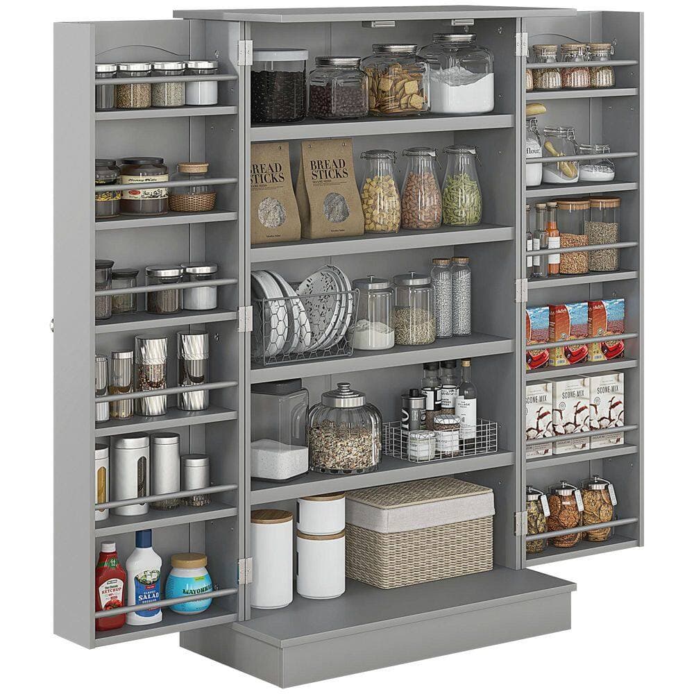 Unbranded 23.60 in. W x 11.80 in. D x 40.9 in. H Gray Kitchen Cabinet Linen Cabinet with Adjustable Shelves, Racks and Doors (3)