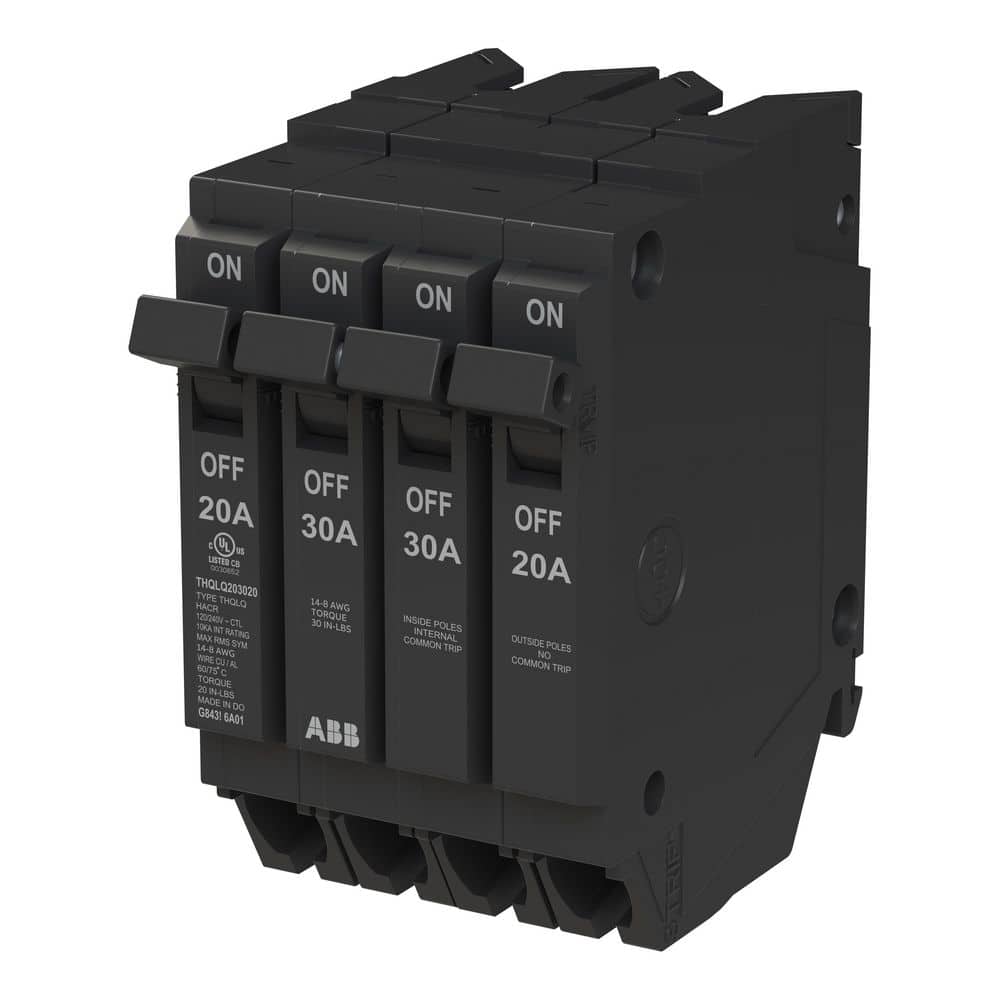 ABB 2-20 Amp Single-Pole 1-30 Amp Double-Pole Quad 120-Volt/240-Volt Circuit Breaker (THQLQ203020A) (4)