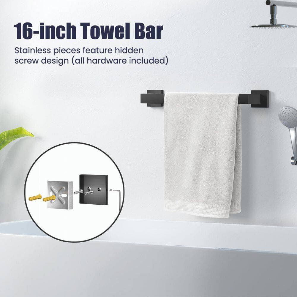 Wudkey 7-Piece Stainless Stee Bath Towel Bar Set in Matte Black, Towel Racks for Bathroom Wall Mounted (2)