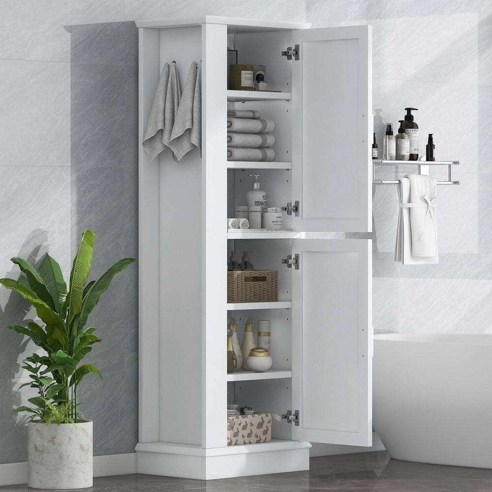 Unbranded 21 in. W x 14 in. D x 68 in. H White MDF Freestanding Linen Cabinet with Hook and Adjustable Shelf (2)