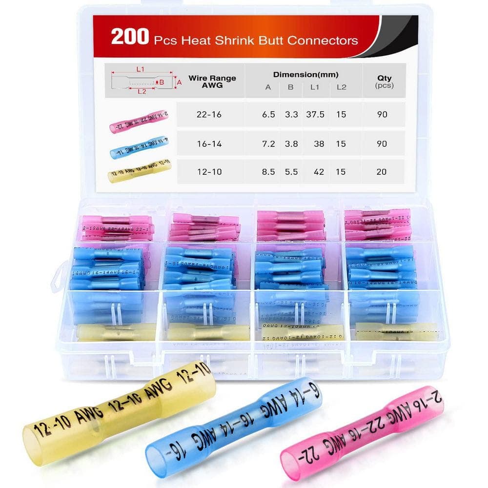 Unbranded High Amperage Heat Shrink Butt Connectors - Waterproof Wire Terminals - Red Copper Tube - 200-Pack