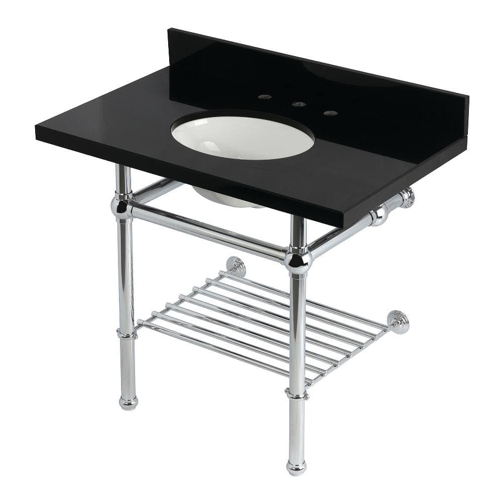 Kingston Brass Templeton 36 in. Granite Console Sink with Brass Legs in Black Granite Polished Chrome