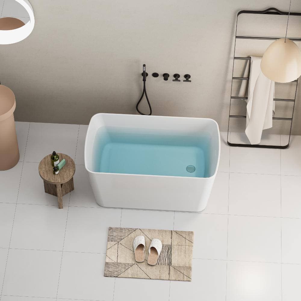 Aionor Compact Freestanding Soaking Bathtub Acrylic Flat Bottom with Overflow and Quick Drain (3)