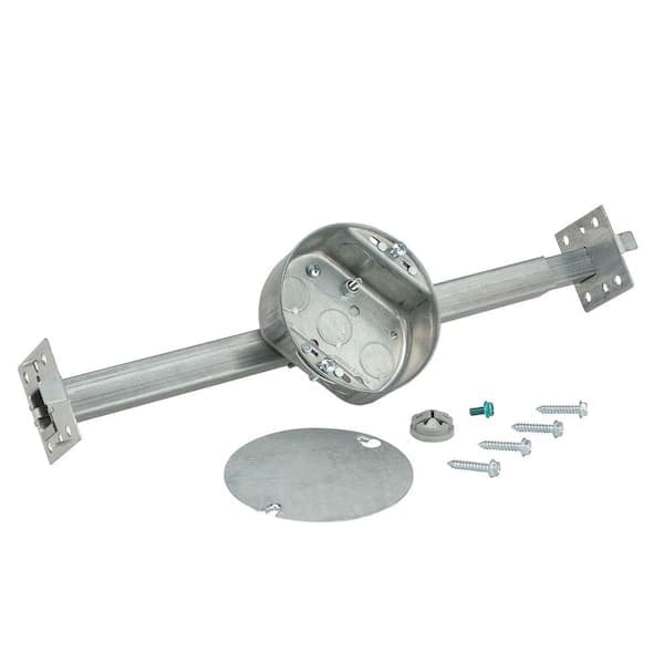 Commercial Electric 4 in. Round 1-1/2 in. Deep 15.3 cu. in. Metallic Ceiling Fan/Light Fixture Box and Brace Kit for New Work (2)