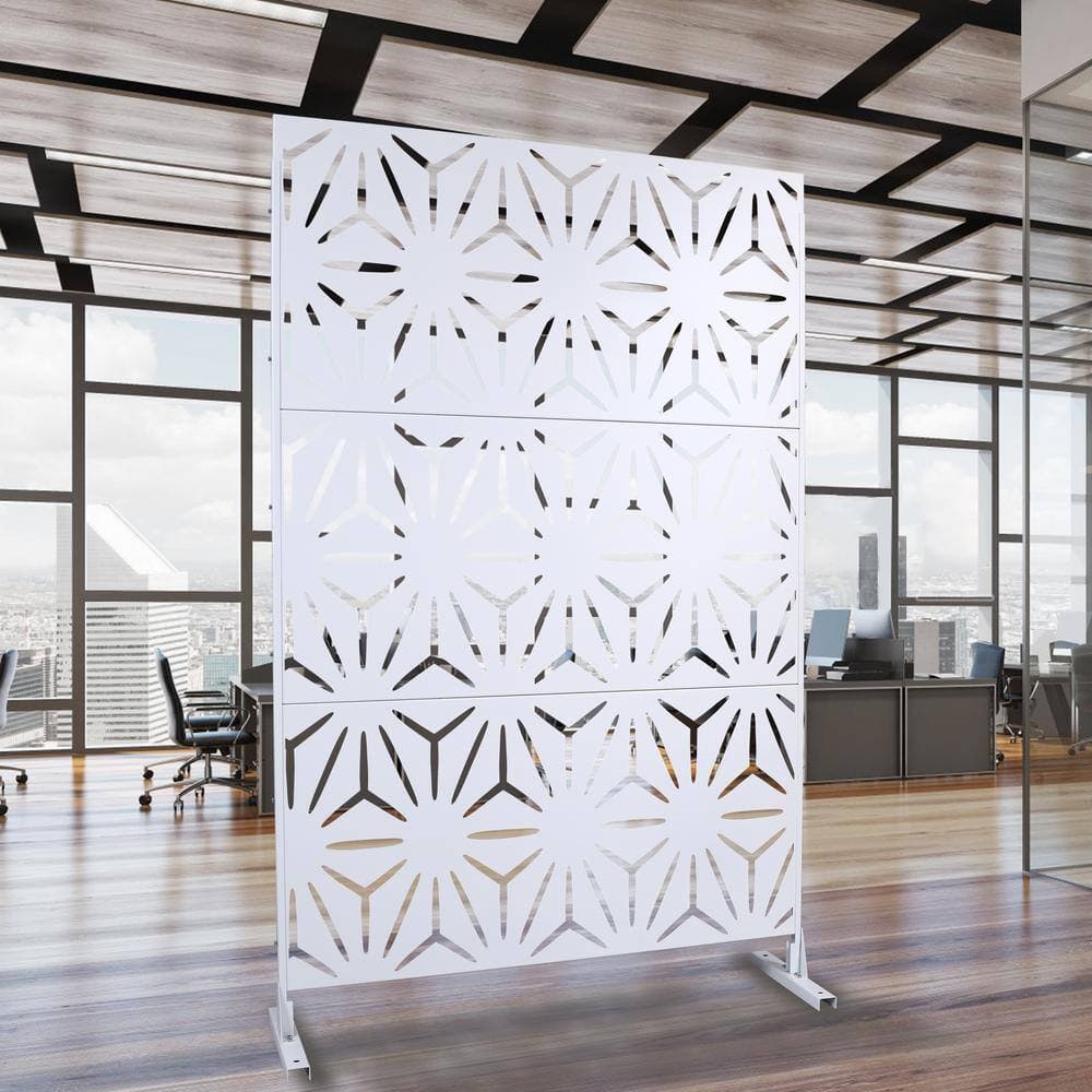 Sudzendf Outdoor and Indoor Freestanding Decorative Privacy Screen Metal Privacy Screen, Fence Panels in White (2)