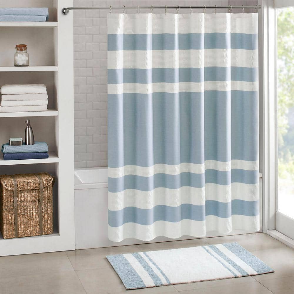 Unbranded 72 in. W x 84 in. L Blue Polyester Fiber Shower Curtain with 3M Treatment (2)