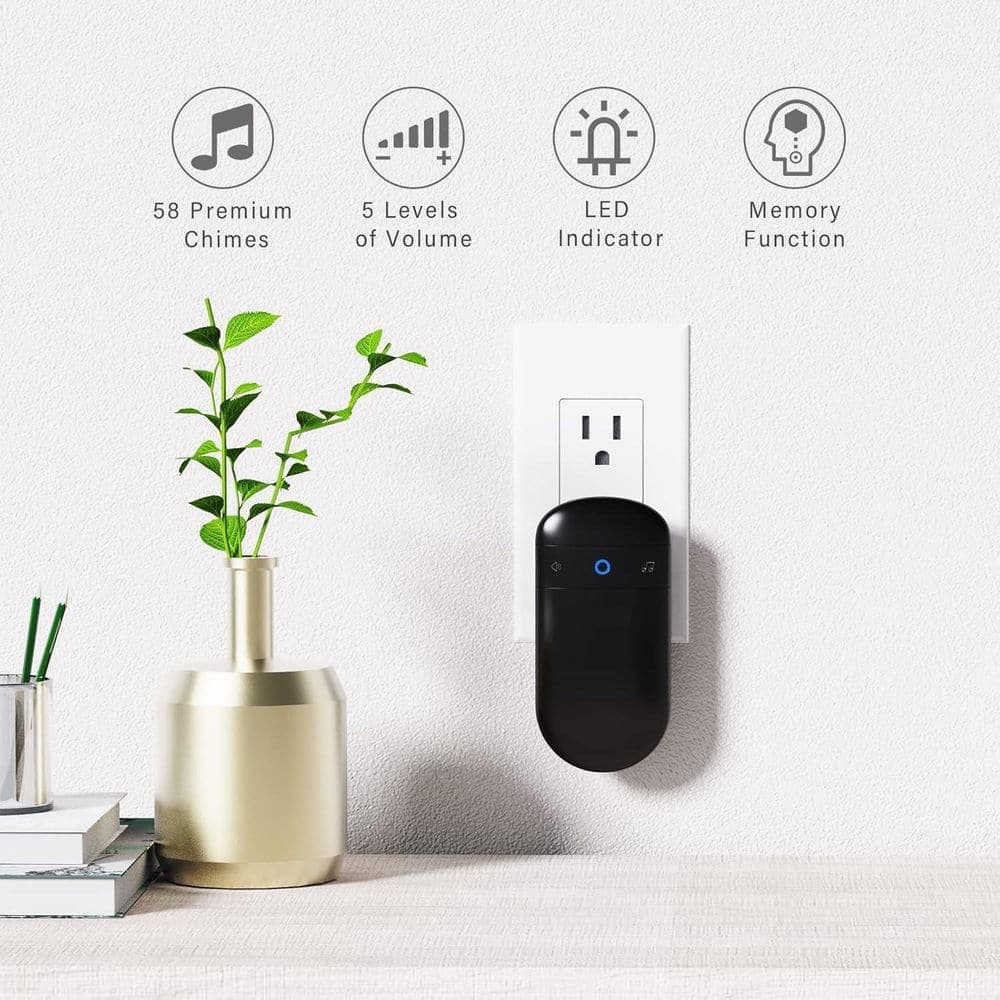 Yichuhaoxi Wireless Plug-in Doorbell Over 1000 ft. Coverage with 2 Receivers, 1 Waterproof Push button and 52 Chimes in Black (2)