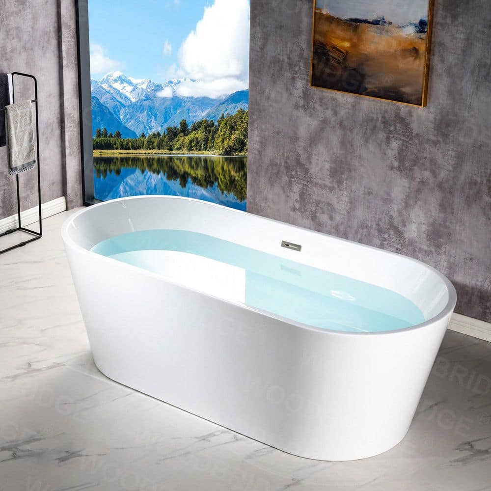 WOODBRIDGE 71 in. x 31.5 in. Soaking Bathtub with Center Drain in White with Brushed Nickel Trim (3)