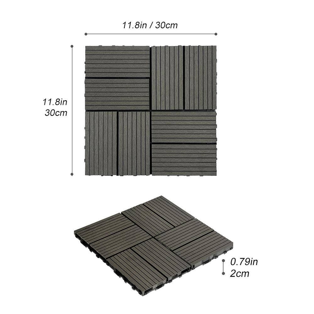 Afoxsos 1 ft. x 1 ft. Dark Grey Plastic Composite Deck Tiles Set, All-Weather for Indoor and Outdoor (20-Pack) (3)