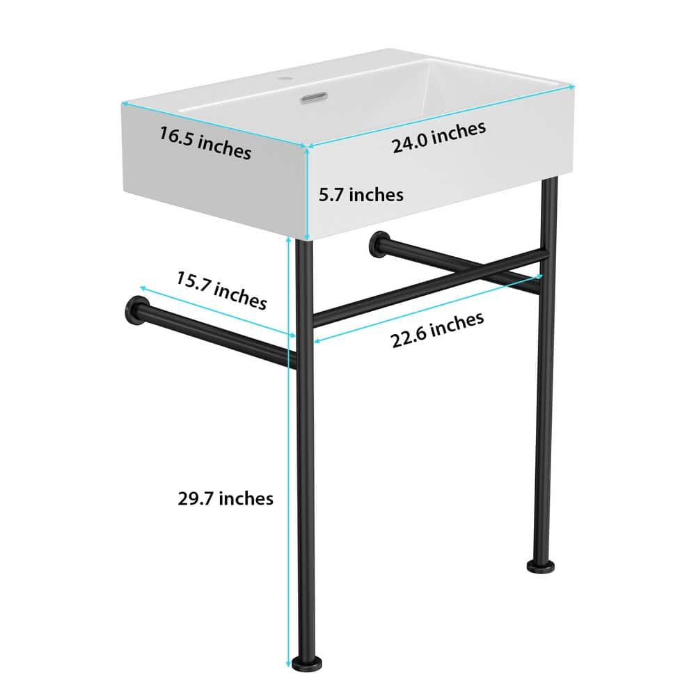 Unbranded White Ceramic Rectangular Vessel Sink Bathroom Console Sink with Overflow and Black Legs (3)