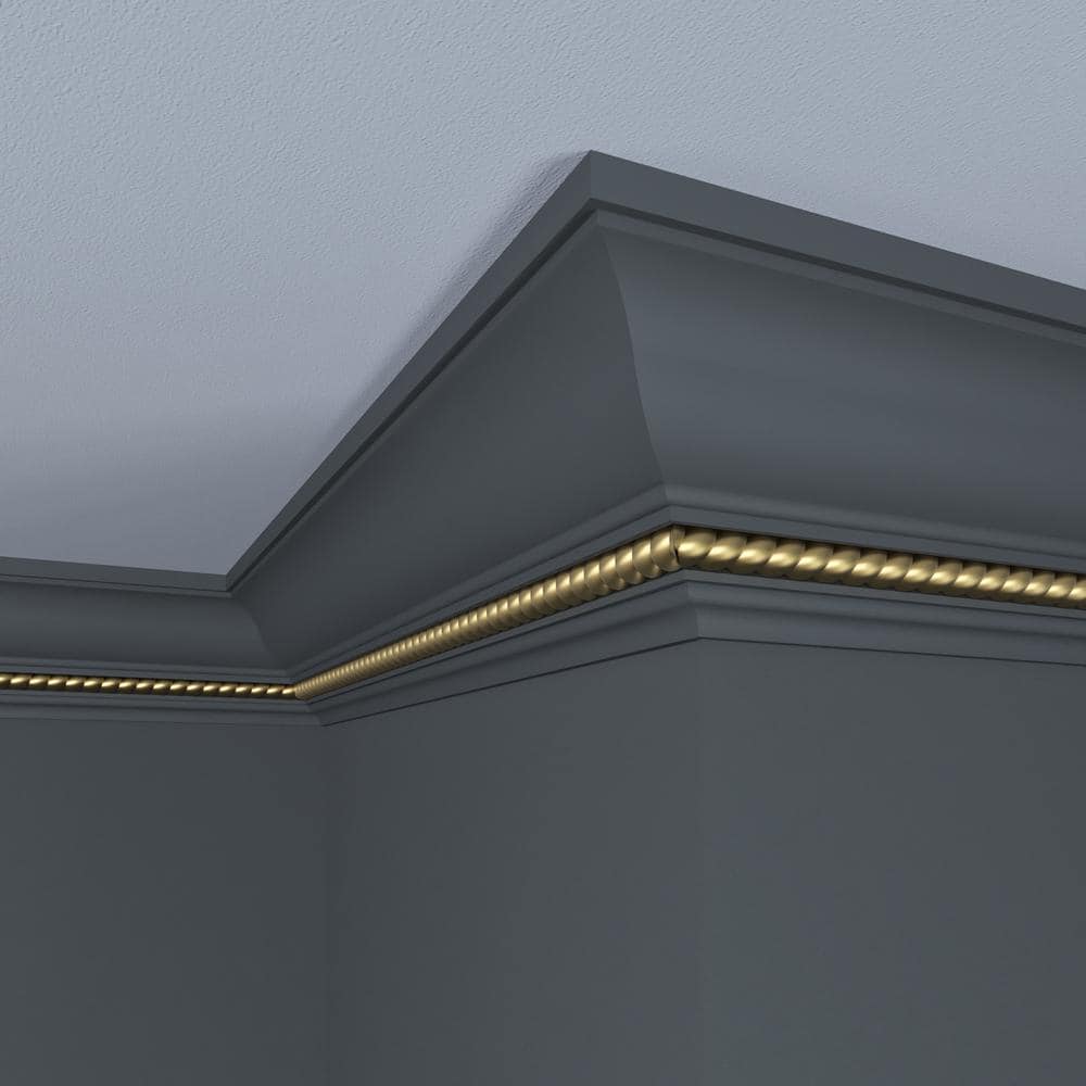 Ornamental Mouldings Haute Gold Rope 1/2 in. x 4-1/2 in. x 8 ft. Primed Wood Crown Moulding (3)