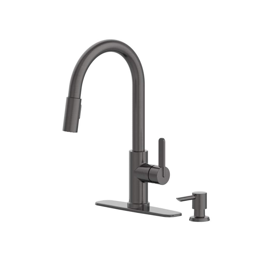 Glacier Bay Paulina Single-Handle Pull-Down Sprayer Kitchen Faucet with TurboSpray, FastMount, Soap Dispenser in Gunmetal