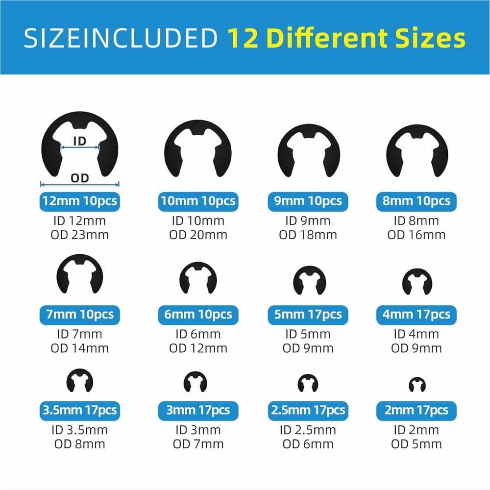 Yichuhaoxi E-Clips and External Retaining Snap Rings Assortment Set Carbon Steel 24-Sizes Circlip Kit 324 -Pieces (2)