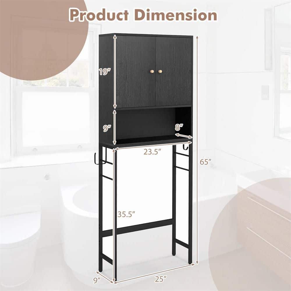 Costway 25 in. W x 65 in. H x 9 in. D Black Over The Toilet Storage Cabinet Free Standing Toilet Rack with Adjustable Shelf (3)