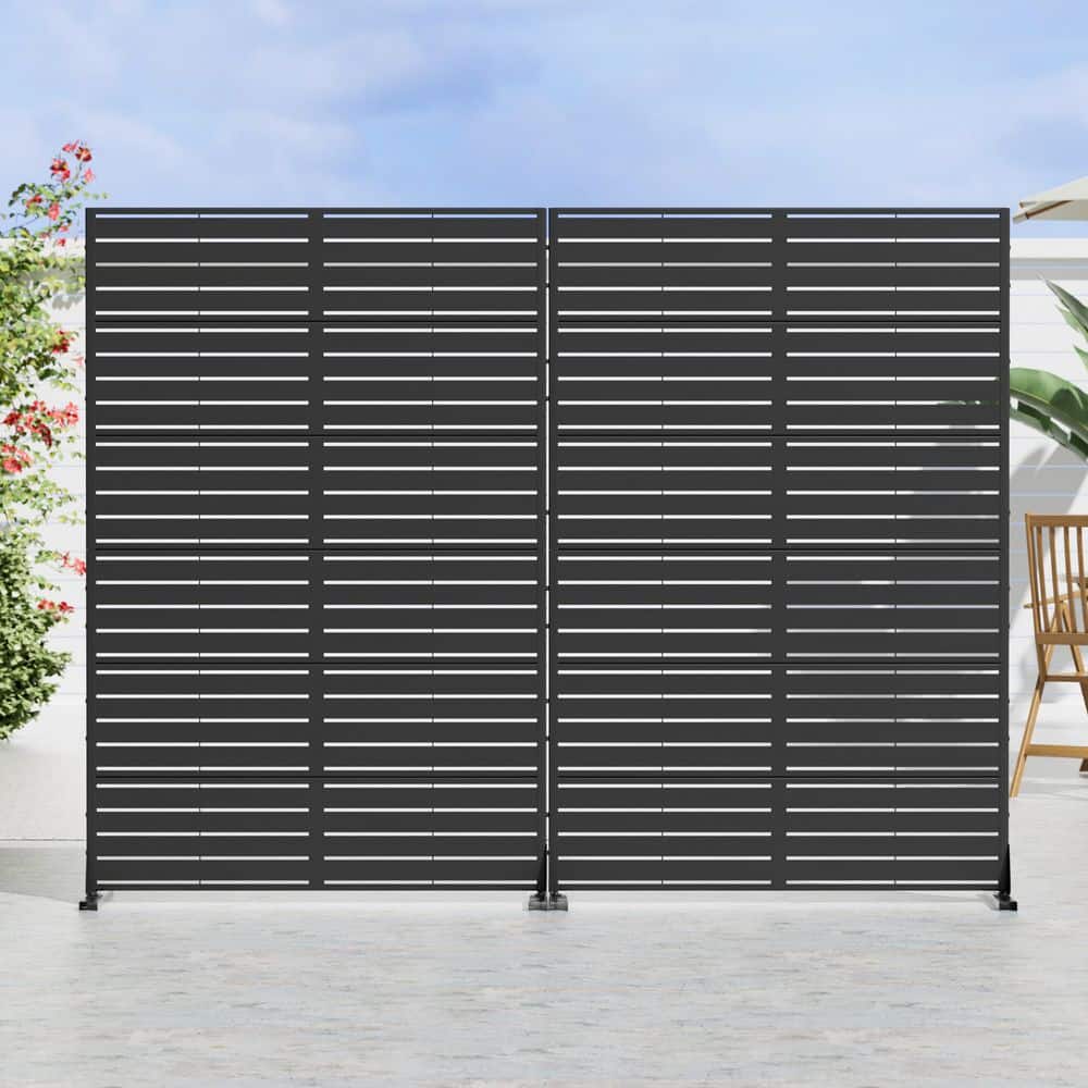 Dovelina 2-Piece 47 in. x 72 in. Black Textured Metal Garden Screens Outdoor Privacy Screen (3)