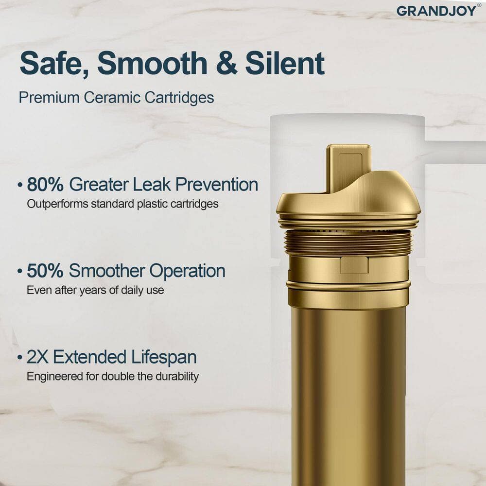 GRANDJOY 12.8 in. H Mid-Arc Single Handle Single Hole Vessel Sink Faucet, Spot-Resist with Pop Up Drain Included in Brushed Gold (3)