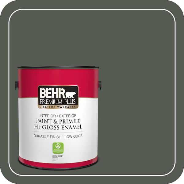 BEHR PREMIUM PLUS 1 gal. #N410-7 North Woods Hi-Gloss Enamel Interior/Exterior Paint & Primer (2)