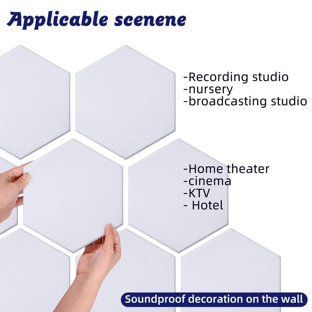 Angel Sar 18-Packs 12in. x 10 in. x 0.4 in. White Hexagon Acoustic Panels,Self-Adhesive Soundproof Wall Panel Used in Home Offices (3)