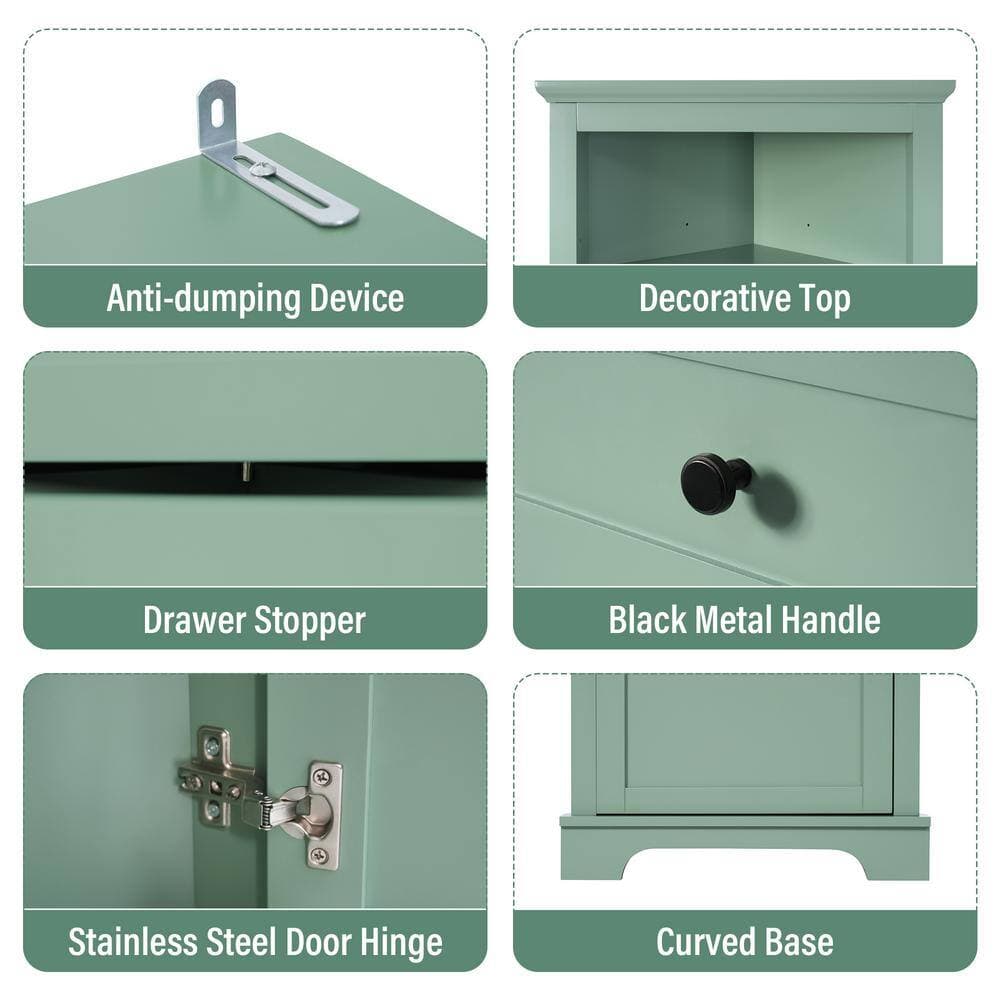 Unbranded 23 in. W x 13.4 in. D x 68.9 in. H Green MDF Linen Cabinet with 3-Drawers and Adjustable Shelves (3)