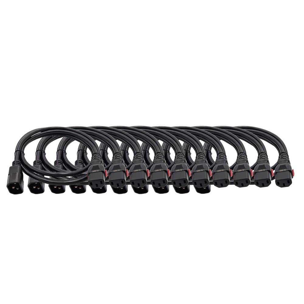 Micro Connectors, Inc 6 ft. Universal Auto-Locking AC Power Extension Cord-17AWG/ 3-Conductors (C13 to C14) Indoor Black 10-Pack (1)