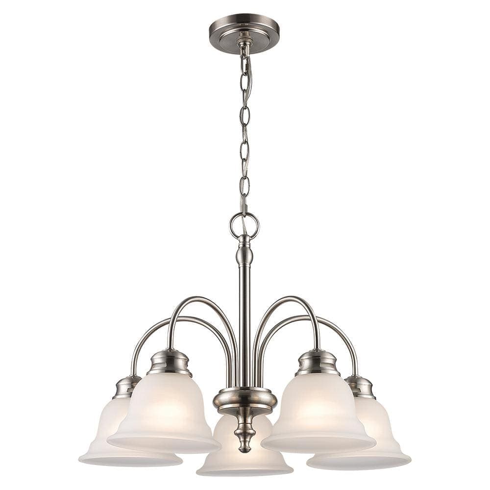 Bel Air Lighting 5-Light Brushed Nickel Down-Light Chandelier Light Fixture with Frosted Glass Bell Shaped Shades (3)