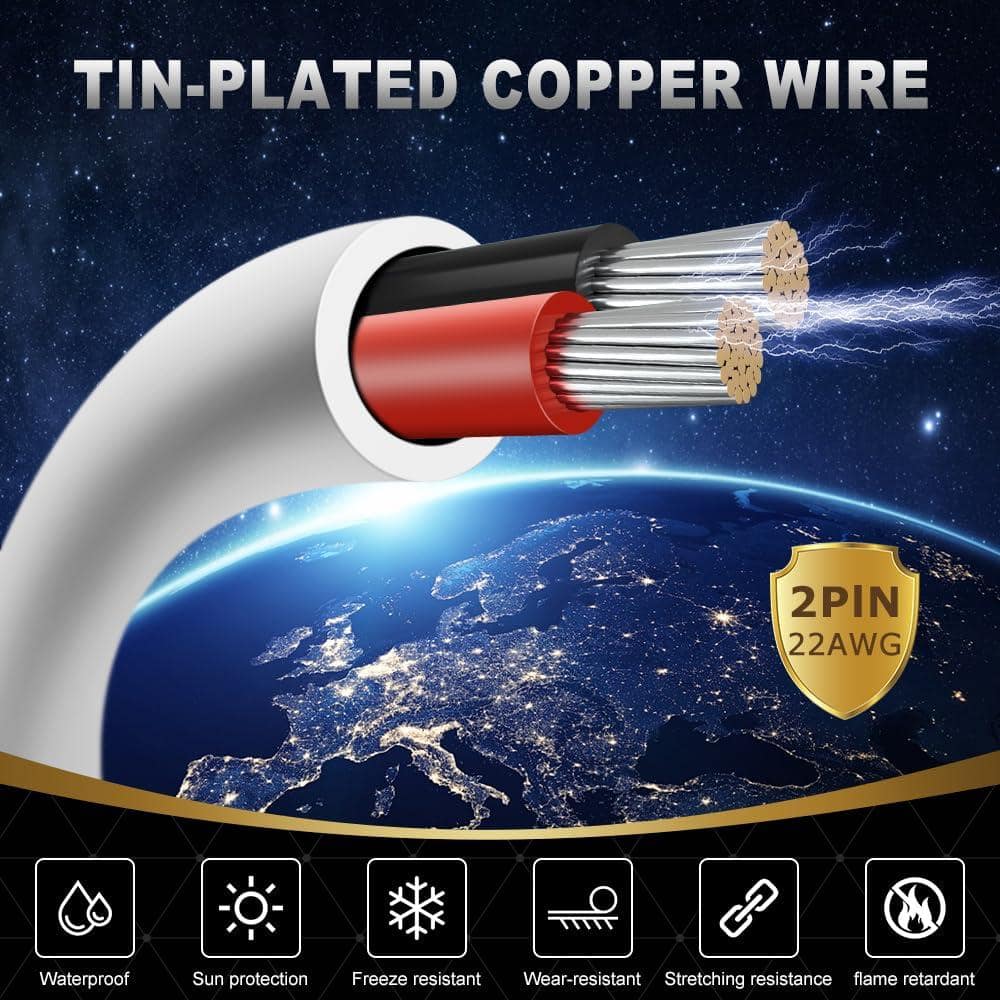 Unbranded 22 AWG 2 Conductor Electrical Wire 100 Ft White Stranded Tinned Copper Low Voltage PVC for LED Lamp Strip (2)