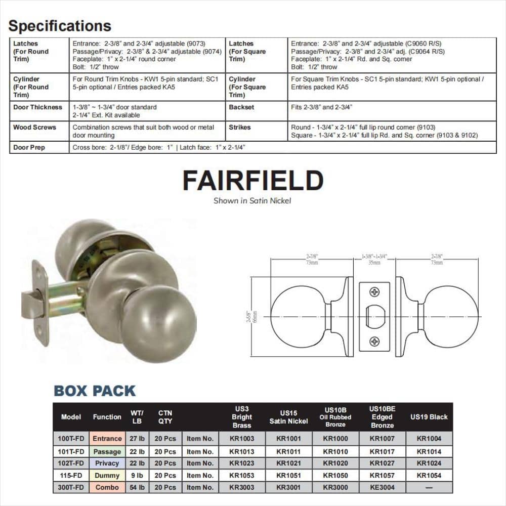 DELANEY HARDWARE Fairfield Classic Style Round Shape Single Dummy Door Knob (2)