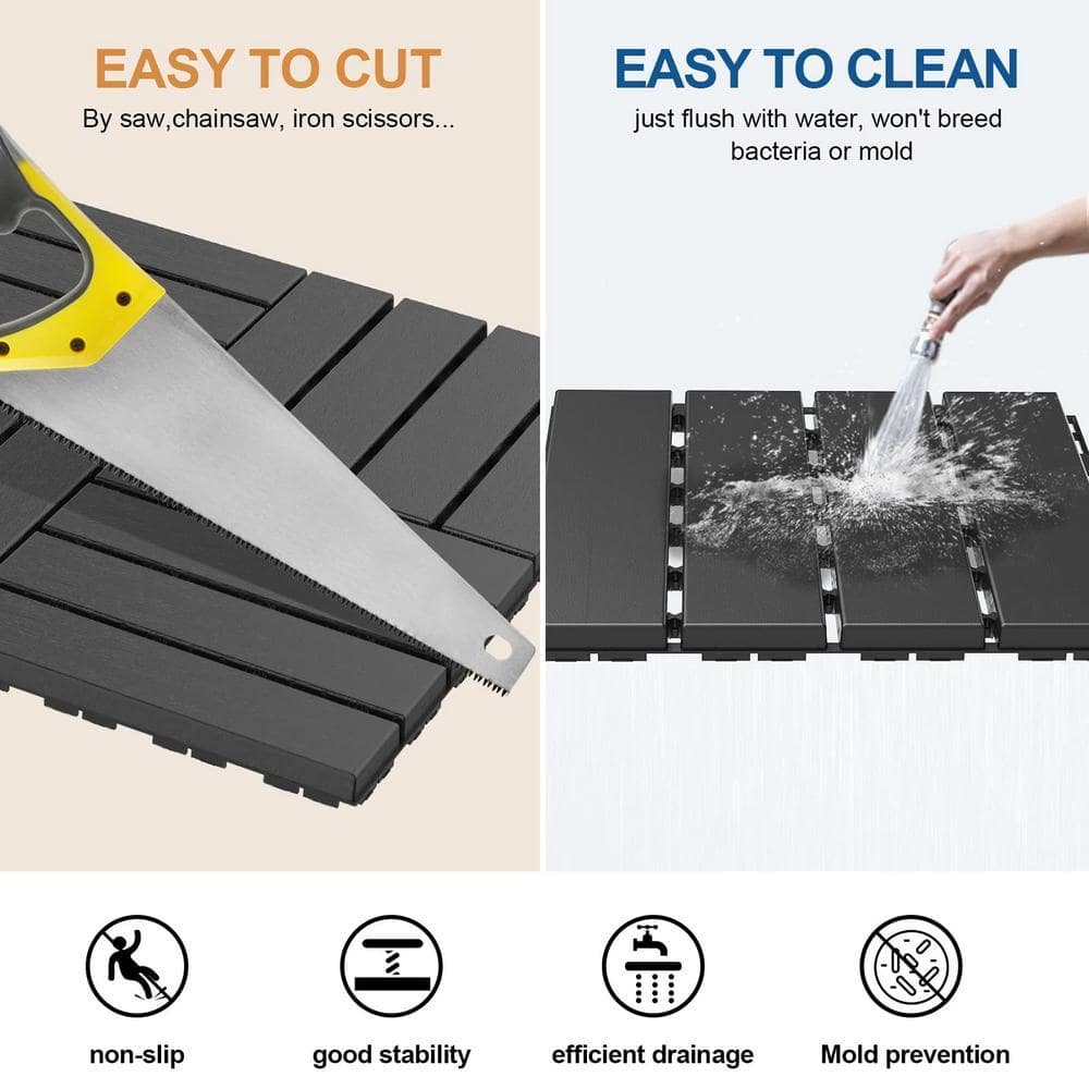 Angel Sar 1 ft. x 1 ft. Plastic Interlocking Deck Tiles in Dark Grey (27 Per Case) (3)