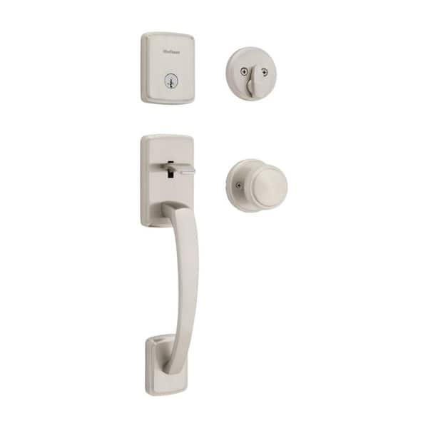 Kwikset Brentford Satin Nickel Single Cylinder Door Handleset with Sora Door Knob Featuring Smart Key Security (2)
