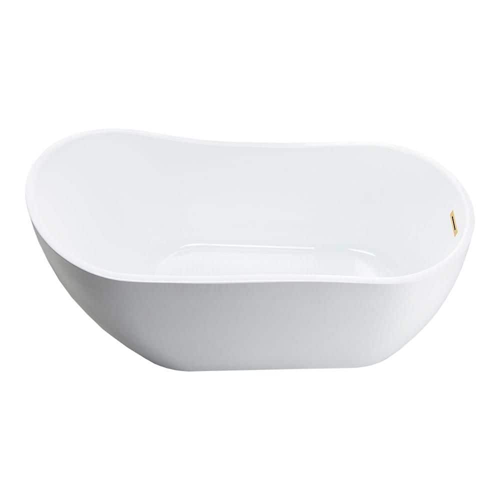 WOODBRIDGE 59 in. Acrylic Flat Bottom Single Slipper Soaking Bathtub with Brushed Gold Overflow and Drain Included in White (1)