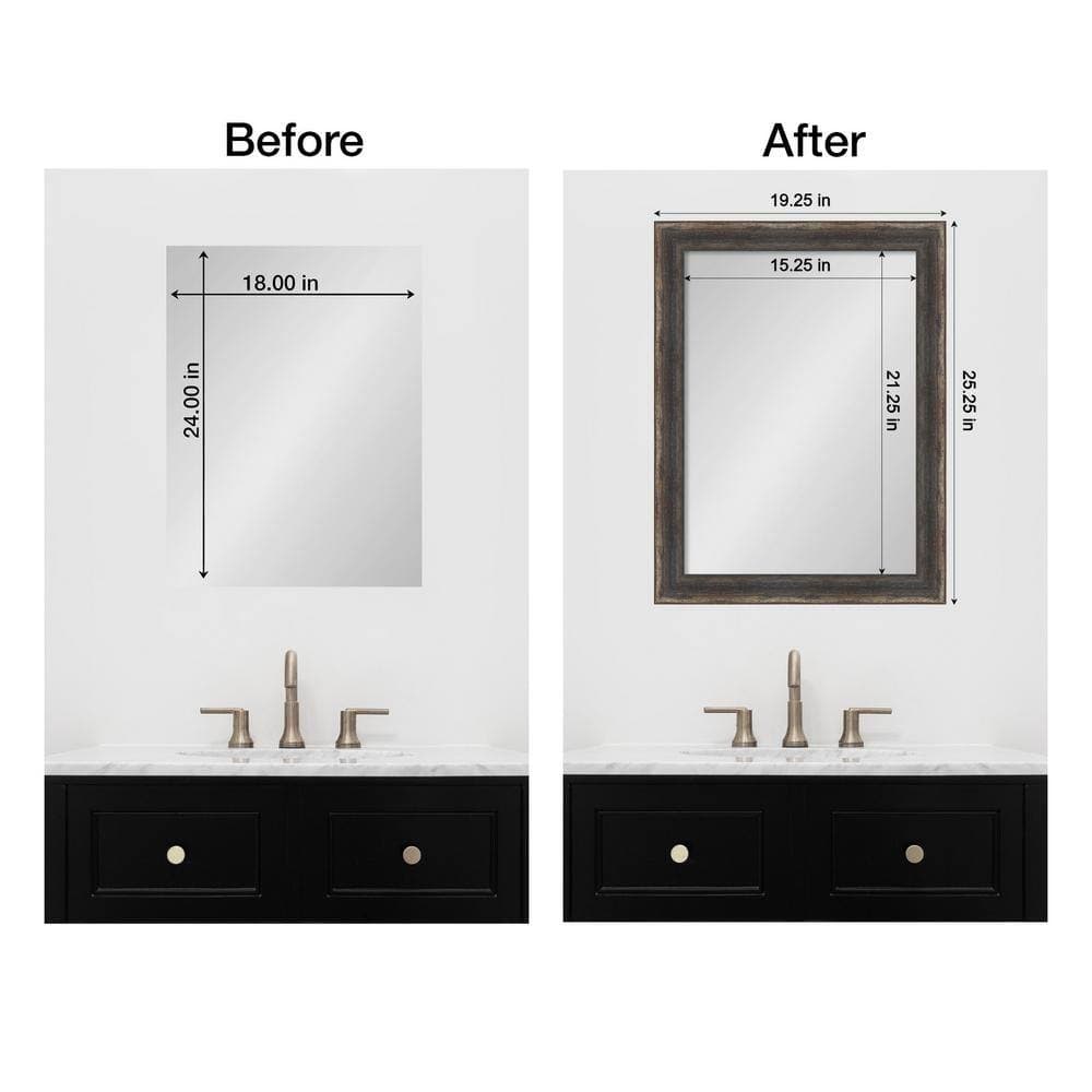 Amanti Art Mirror Makeover Bark Rustic Char Narrow 19.25 in. W x 25.25 in. H Bathroom Mirror Frame Border Kit-Fits a 18x24 mirror (2)