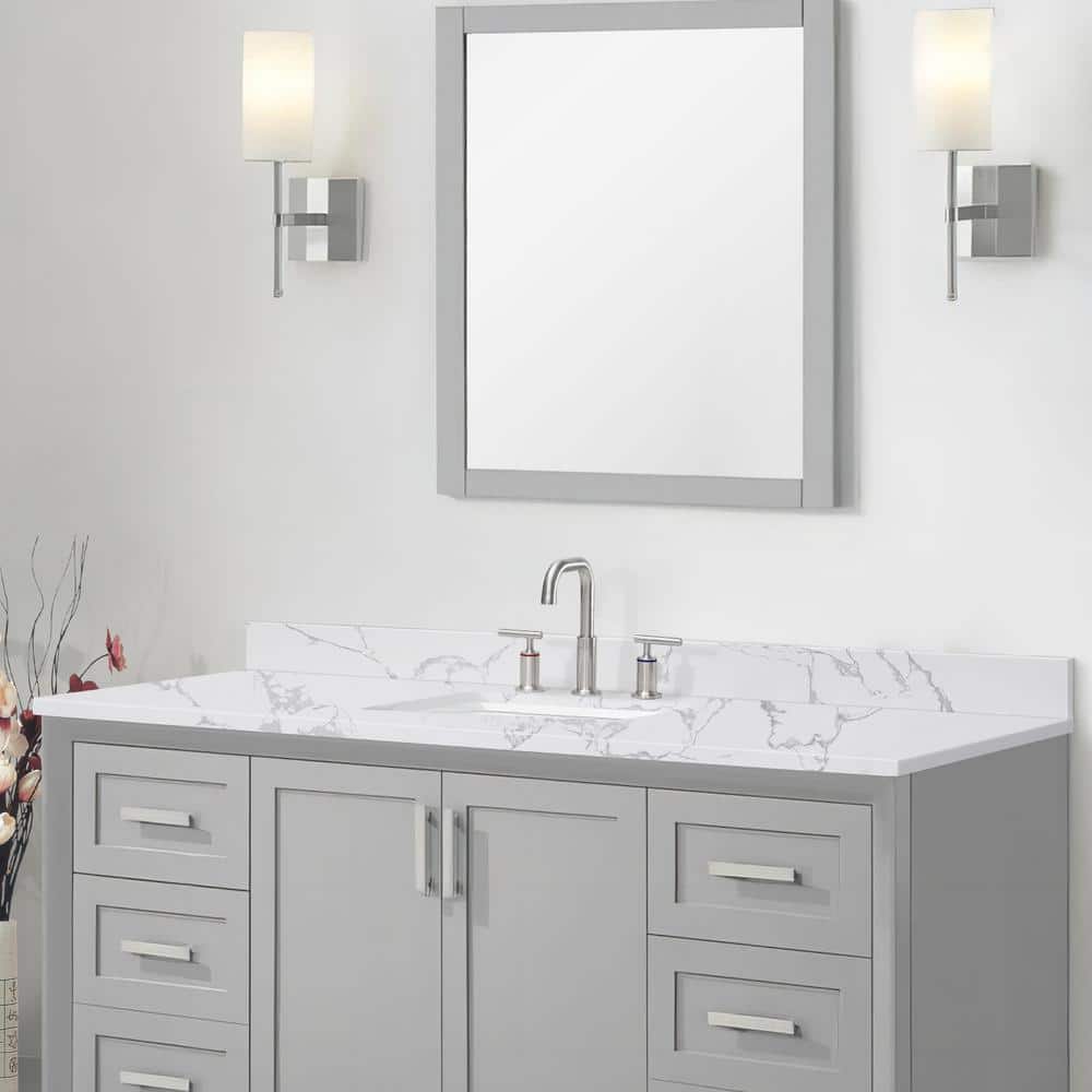 PROOX 61 in. W 22 in. D Engineered Stone Composite White Rectangular Single Sink Bathroom Vanity Top (2)