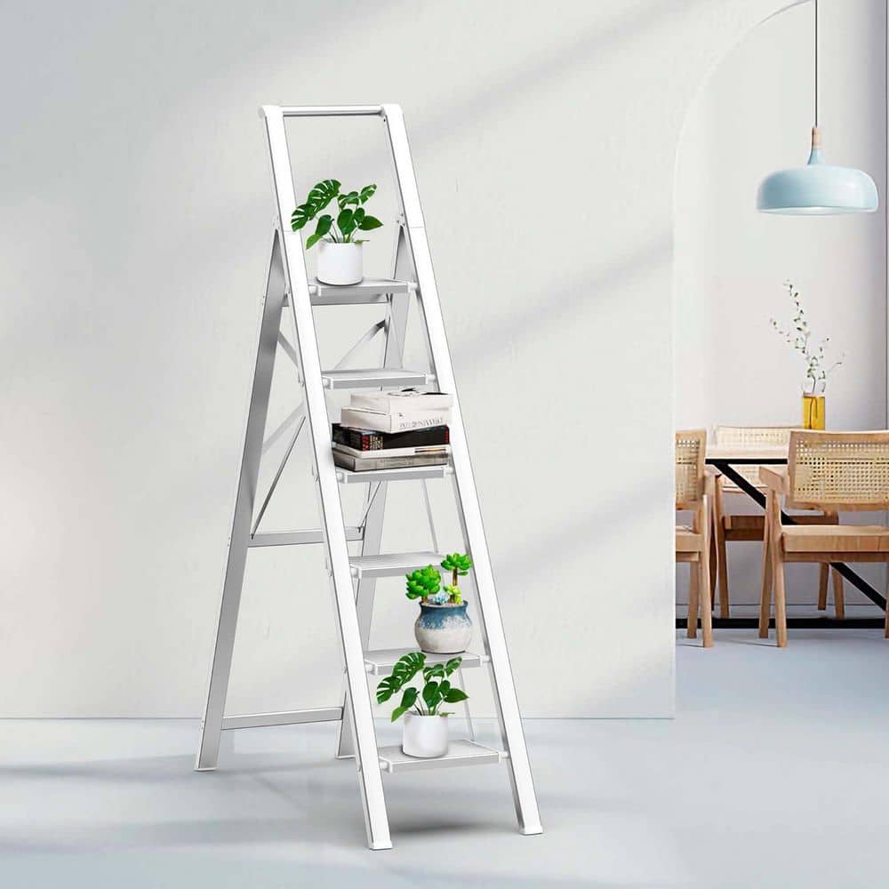 Unbranded 6 Step Ladder for 12 ft. High Ceiling, Lightweight Aluminum Folding Step Stool with Convenient Handgrip (2)