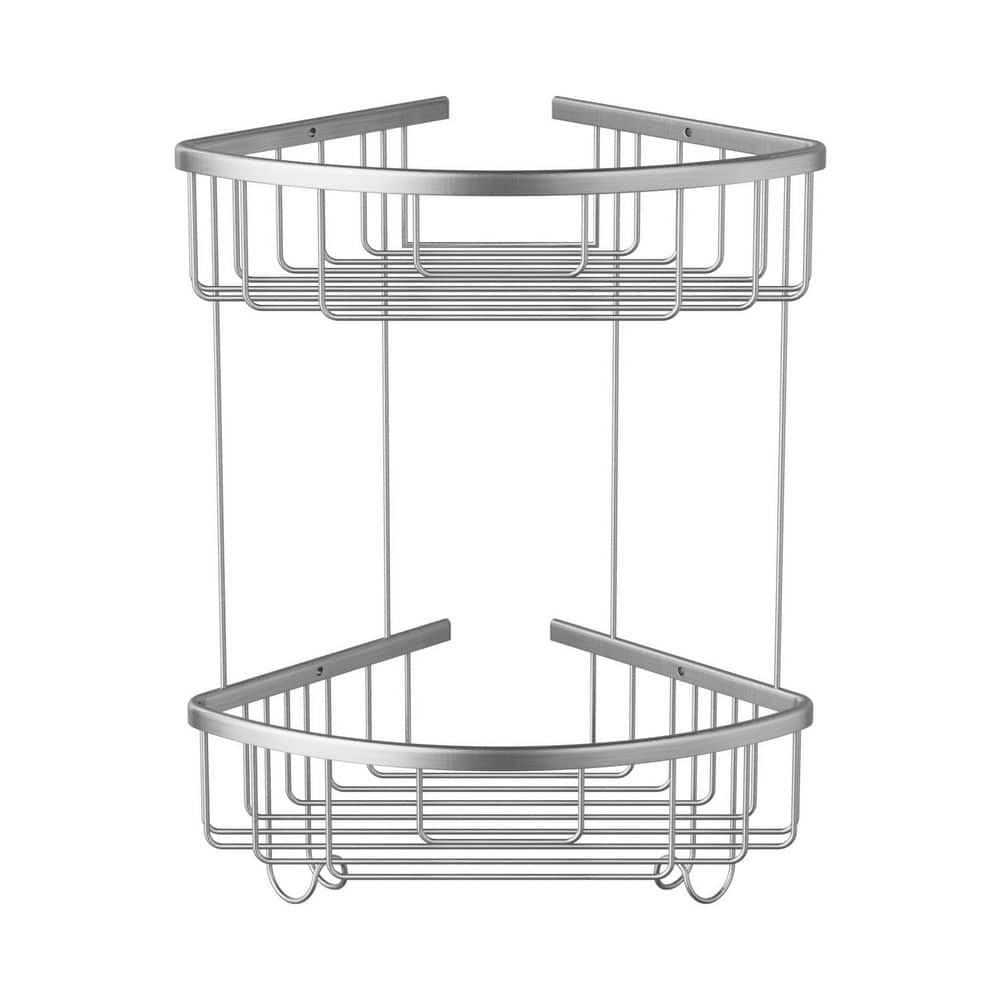 KULLAVIK Double-Layer Aluminum Alloy Wall-Mounted Shower Corner Rack Corner Storage Rack Triangular Shower Caddy in Matte Silver (3)